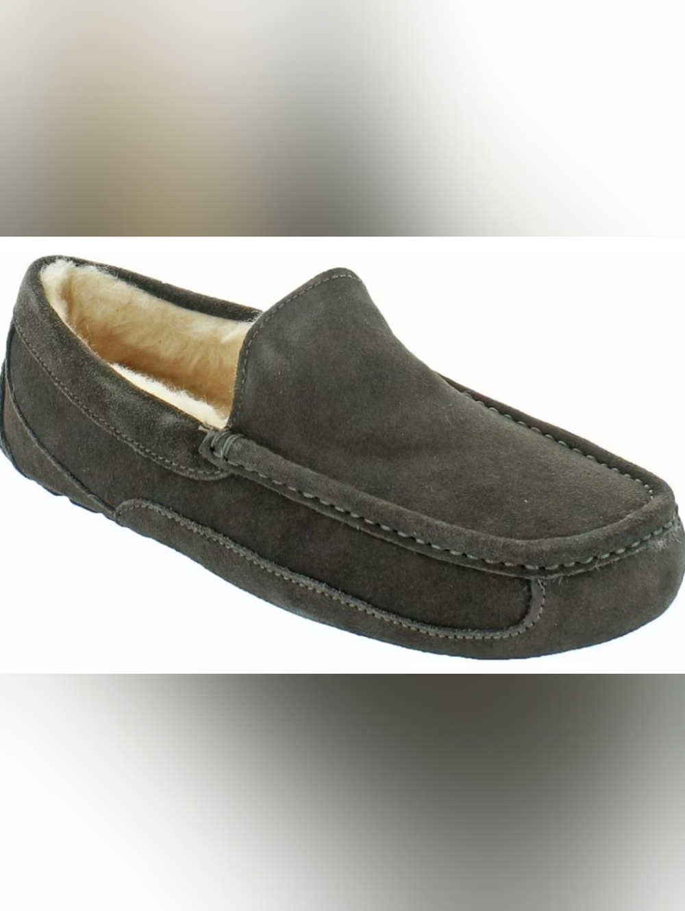 UGG Men's Ascot Moccasin Suede Charcoal Gray Slippers Size 10 MSRP $114.99
